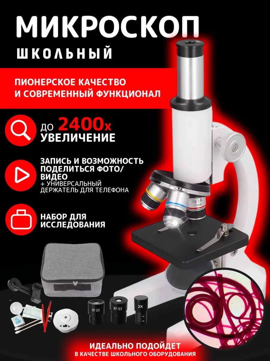 Микроскоп школьный биологический С-13 2400x с препаратами